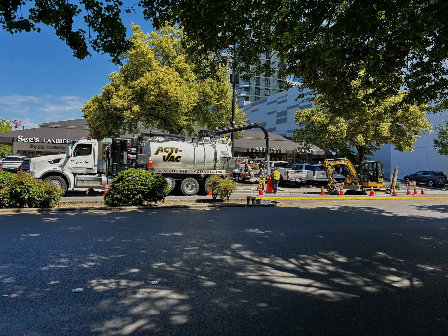 Acti-Vac hydro-excavation truck on a downtown job site
