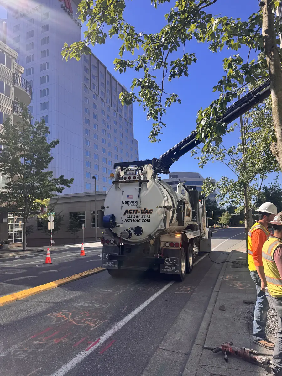 Hydro-vac utility work in downtown Bellevue